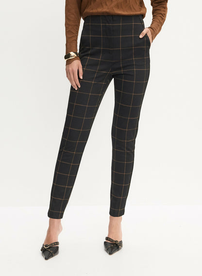 Women Plaid Print Slim Leg Pants Black Pattern | Melanie Lyne