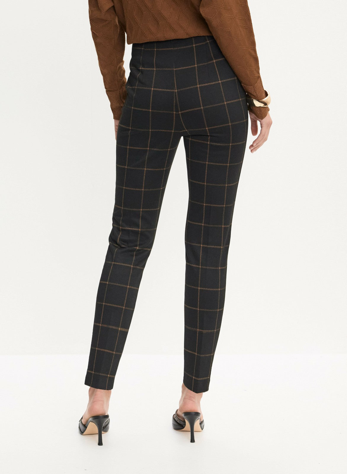 Women Plaid Print Slim Leg Pants Black Pattern | Melanie Lyne