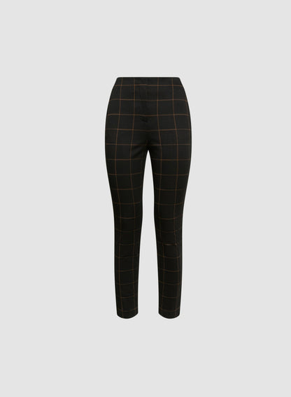 Women Plaid Print Slim Leg Pants Black Pattern | Melanie Lyne