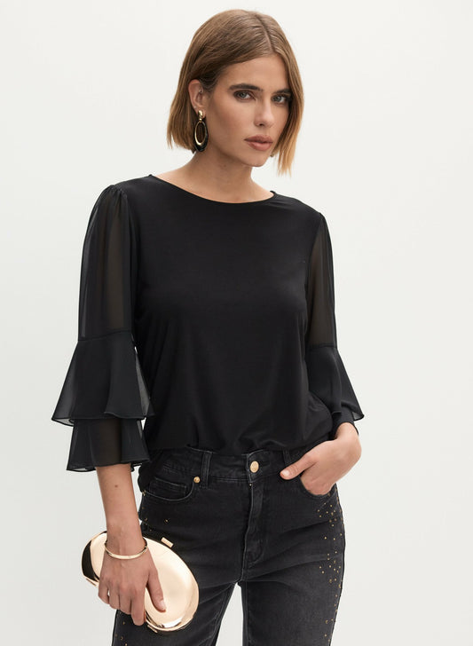 Women Chiffon Ruffle Sleeve Top Black | Melanie Lyne
