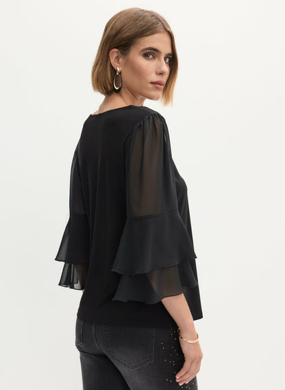 Women Chiffon Ruffle Sleeve Top Black | Melanie Lyne
