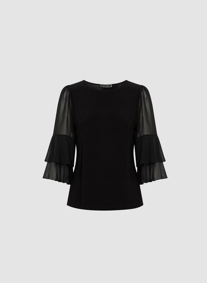 Women Chiffon Ruffle Sleeve Top Black | Melanie Lyne