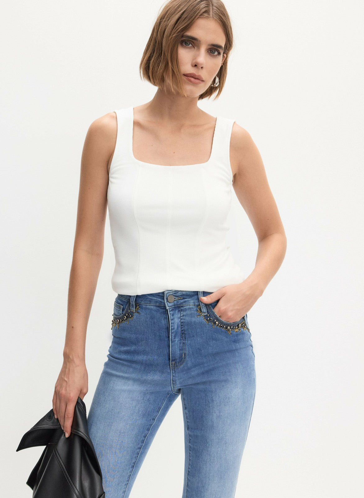 Women Square Neck Tank Top Ivory | Melanie Lyne