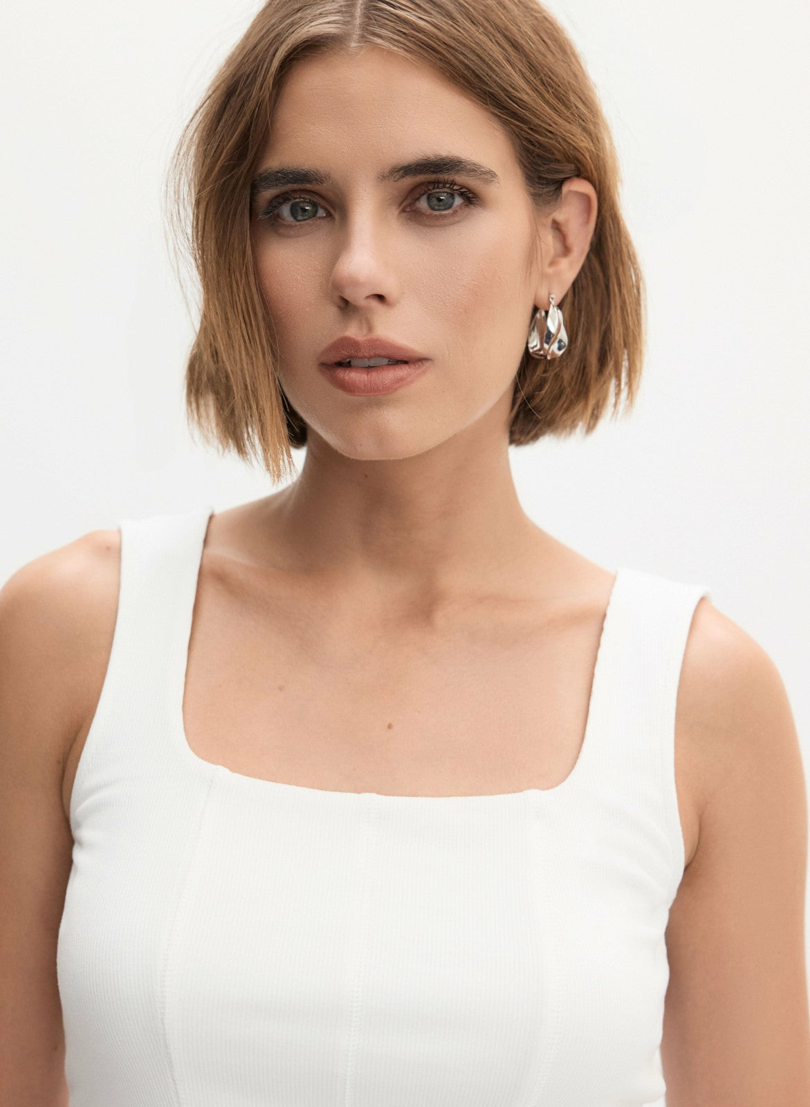 Women Square Neck Tank Top Ivory | Melanie Lyne