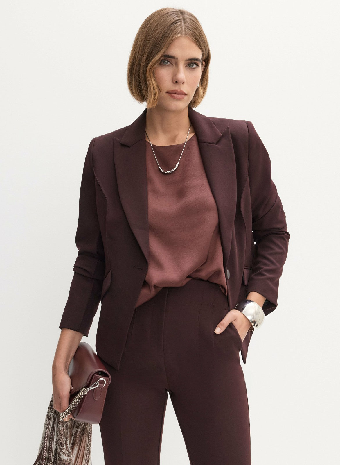 Women Single-Button Blazer Maroon | Melanie Lyne