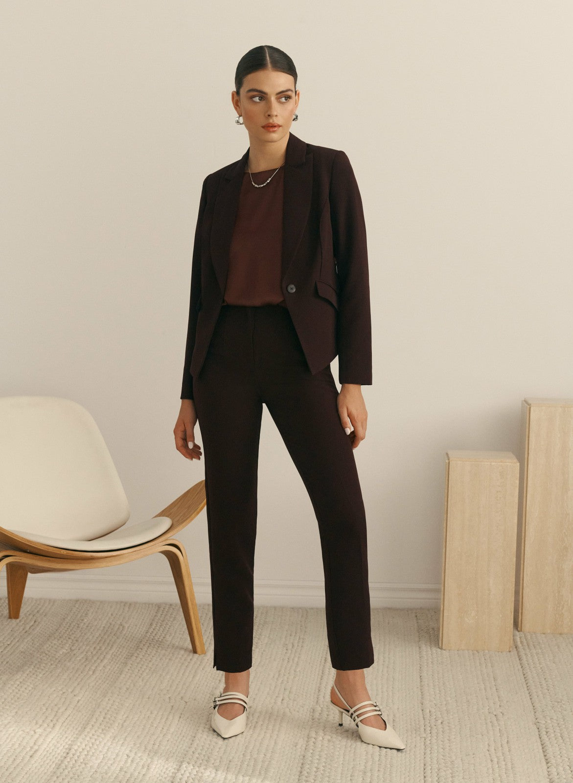 Women Single-Button Blazer Maroon | Melanie Lyne