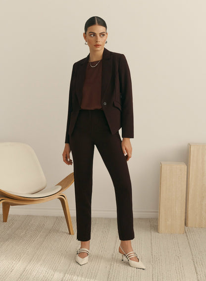 Women Single-Button Blazer Maroon | Melanie Lyne