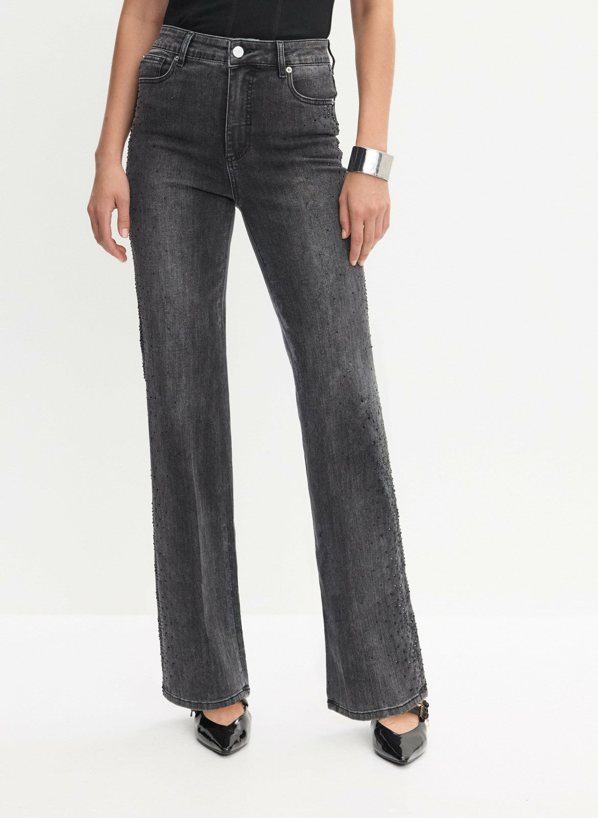 Women Rhinestone Embellished Wide Leg Jeans Storm | Melanie Lyne