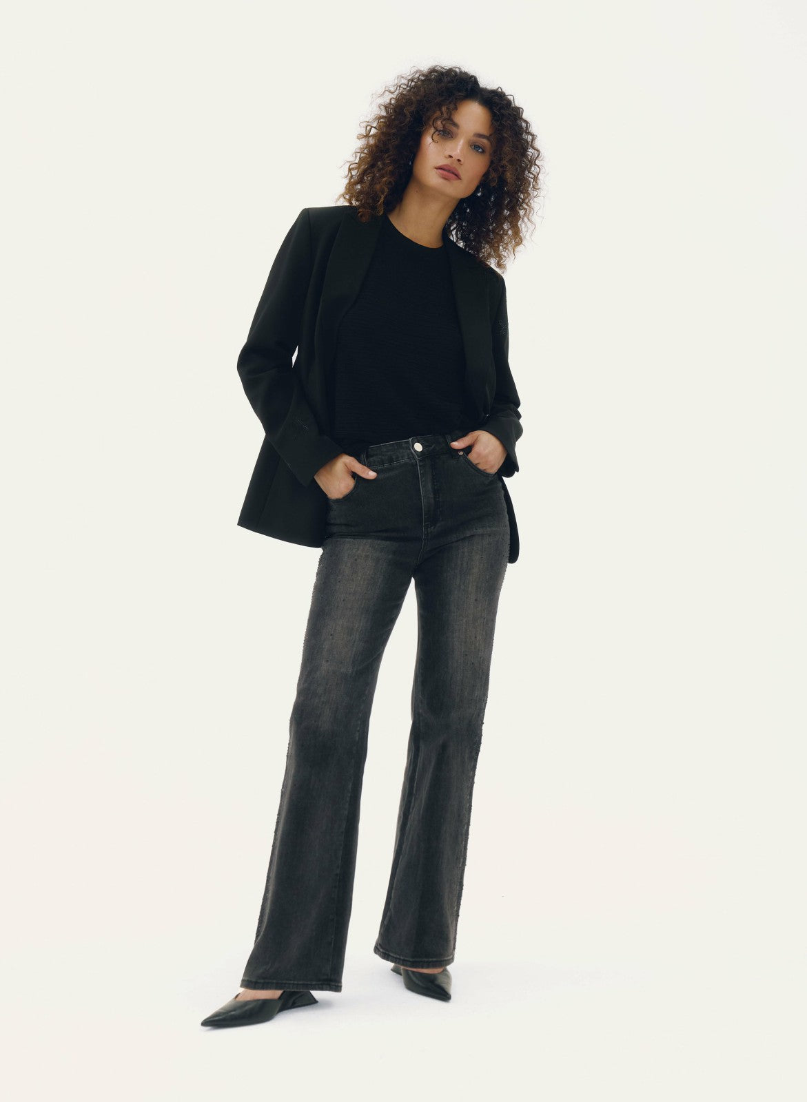 Women Rhinestone Embellished Wide Leg Jeans Storm | Melanie Lyne