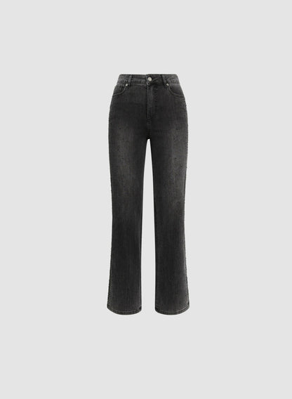 Women Rhinestone Embellished Wide Leg Jeans Storm | Melanie Lyne