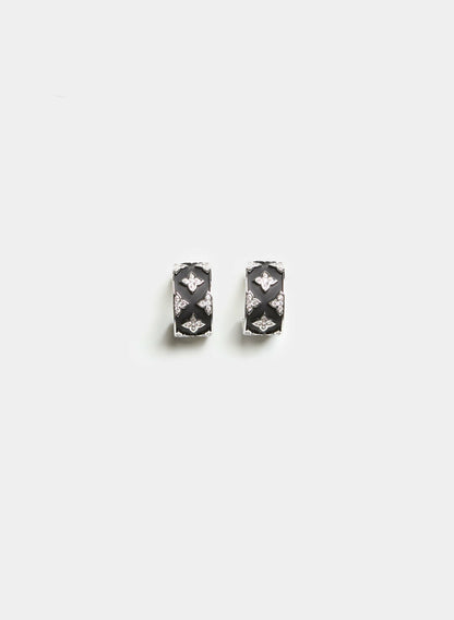 Women Cubic Zirconia Inset Hoop Earrings Black | Melanie Lyne
