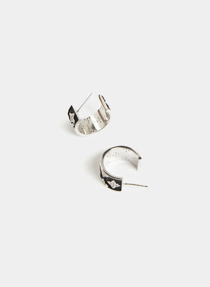 Women Cubic Zirconia Inset Hoop Earrings Black | Melanie Lyne