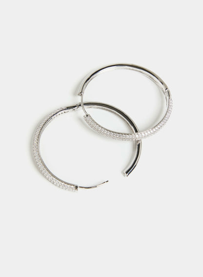 Women Crystal Detail Hoop Earrings Silver | Melanie Lyne
