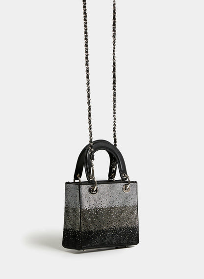 Women Crystal Embellished Box Clutch Black | Melanie Lyne