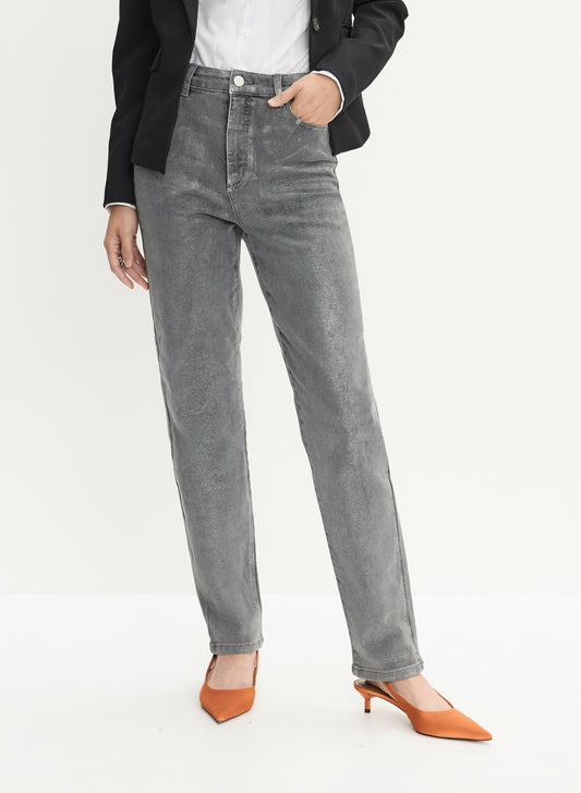 Women Metallic Straight Leg Jeans Grey Fog | Melanie Lyne