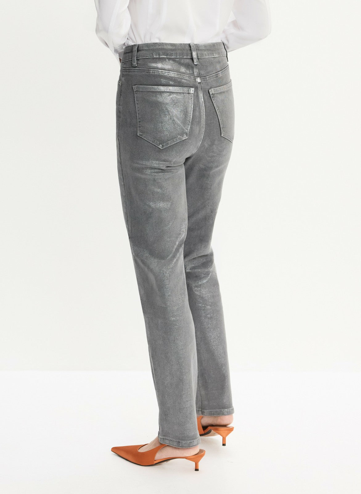Women Metallic Straight Leg Jeans Grey Fog | Melanie Lyne
