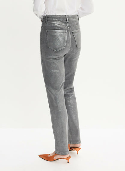 Women Metallic Straight Leg Jeans Grey Fog | Melanie Lyne