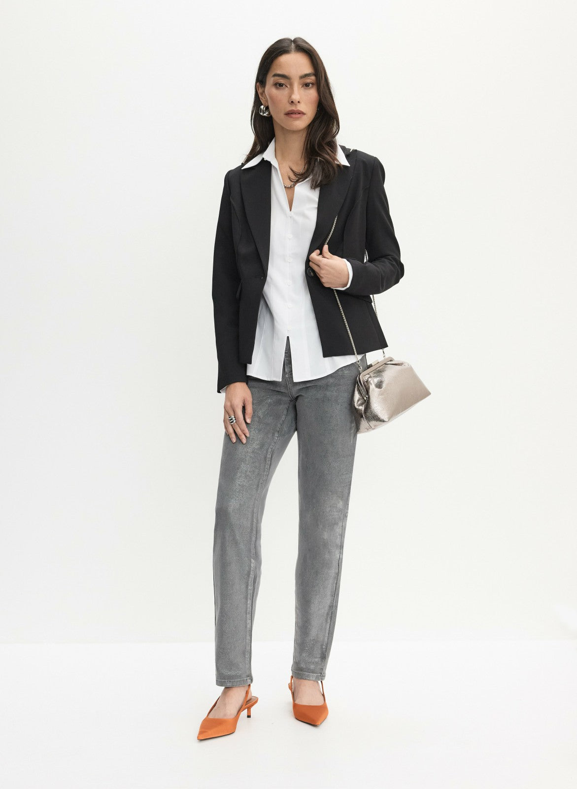 Women Metallic Straight Leg Jeans Grey Fog | Melanie Lyne