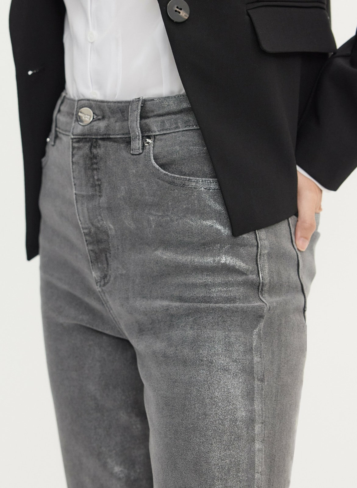 Women Metallic Straight Leg Jeans Grey Fog | Melanie Lyne