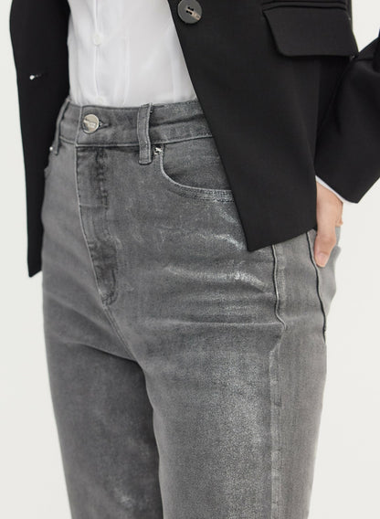 Women Metallic Straight Leg Jeans Grey Fog | Melanie Lyne