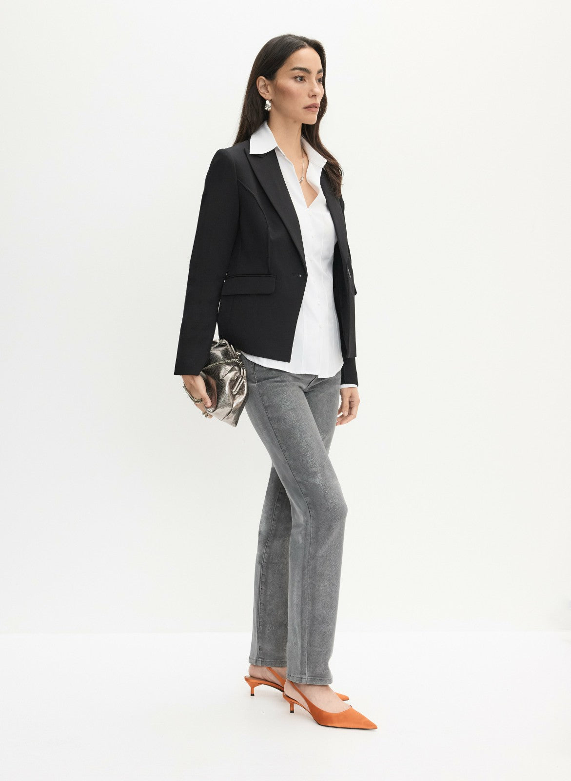 Women Metallic Straight Leg Jeans Grey Fog | Melanie Lyne
