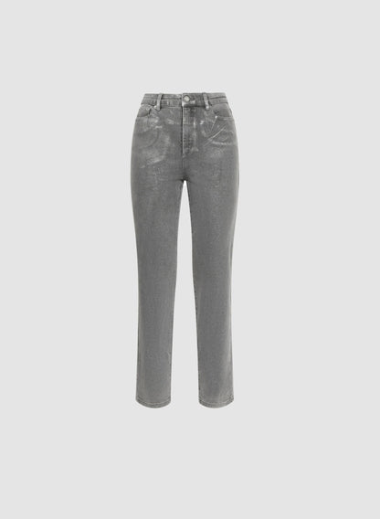 Women Metallic Straight Leg Jeans Grey Fog | Melanie Lyne