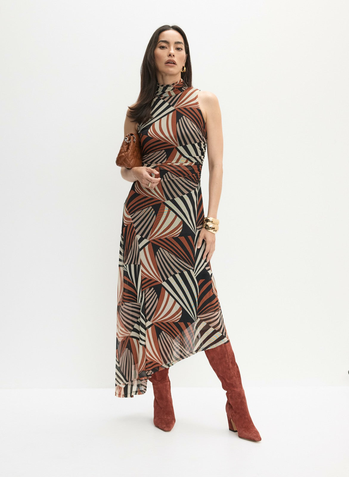 Women Geometric Print Mesh Dress Black Pattern | Melanie Lyne