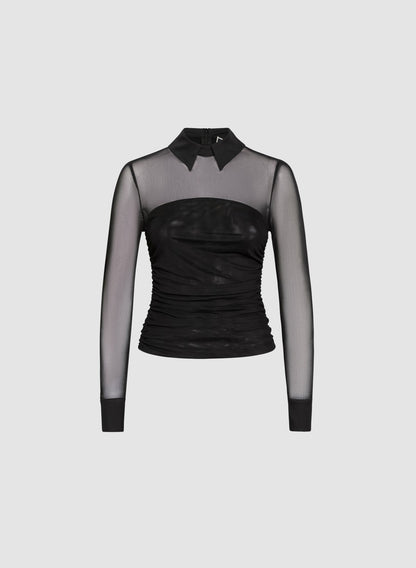Women Sheer Detail Mesh Top Black | Melanie Lyne