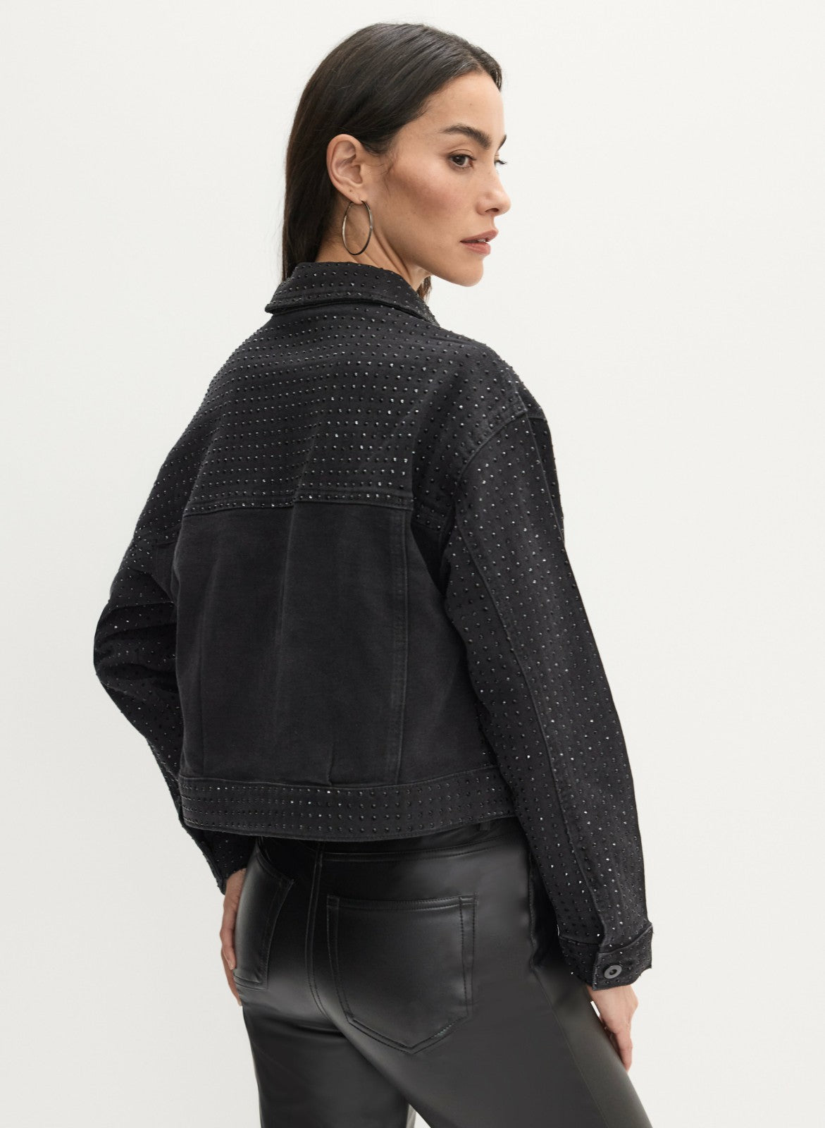 Women Rhinestone Detail Denim Jacket Black | Melanie Lyne