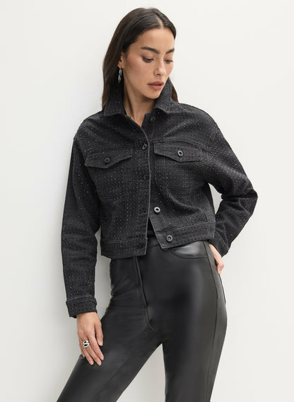 Women Rhinestone Detail Denim Jacket Black | Melanie Lyne