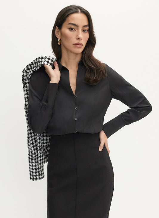 Women Essential Button-Down Blouse Black | Melanie Lyne