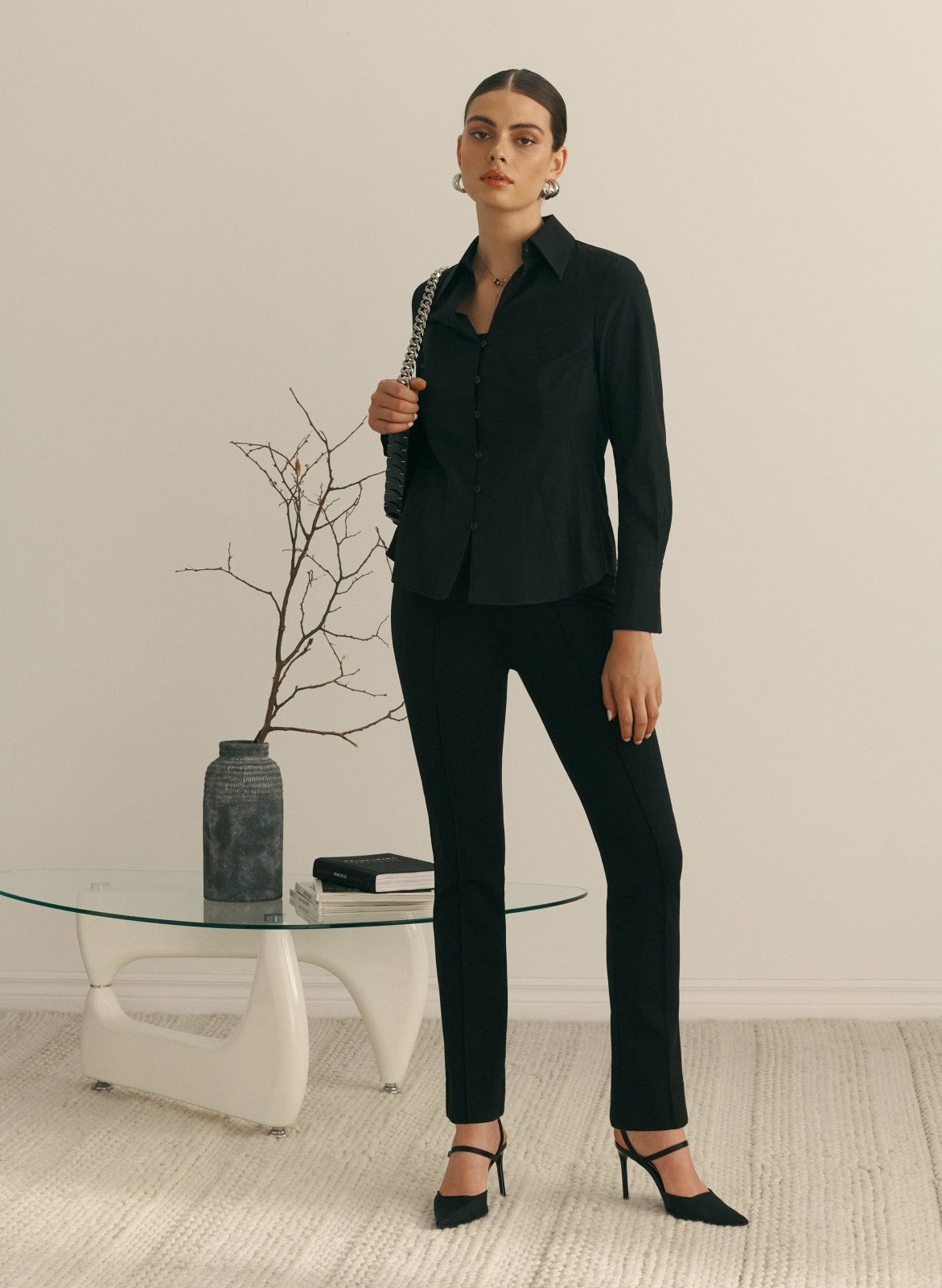 Women Essential Button-Down Blouse Black | Melanie Lyne