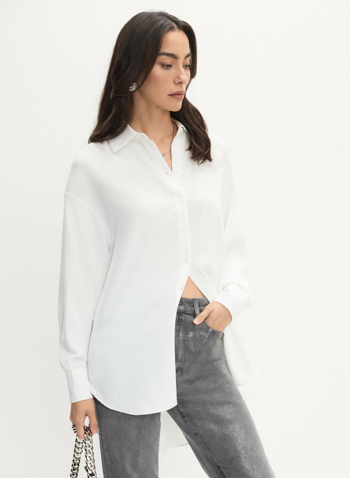 Women Button-Up Long Sleeve Blouse Ivory | Melanie Lyne