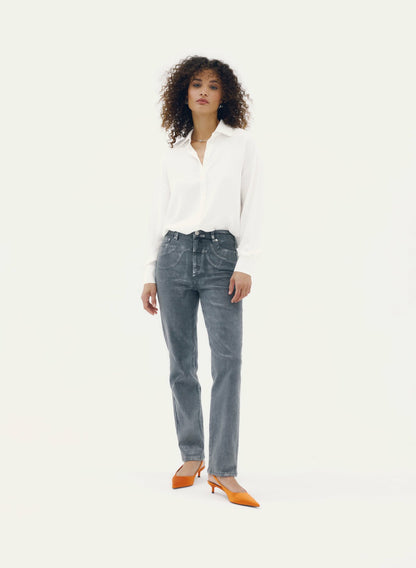 Women Button-Up Long Sleeve Blouse Ivory | Melanie Lyne