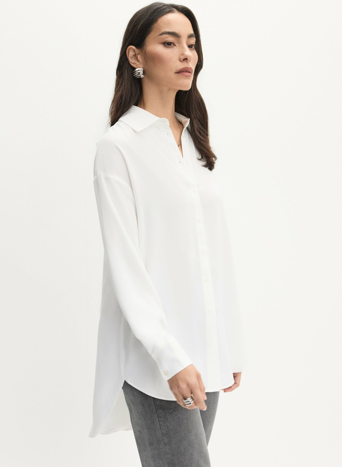 Women Button-Up Long Sleeve Blouse Ivory | Melanie Lyne
