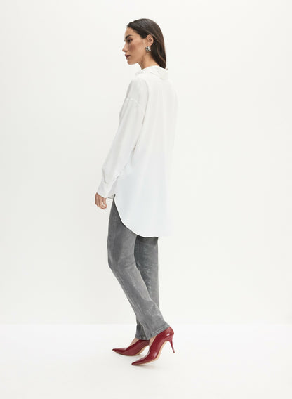 Women Button-Up Long Sleeve Blouse Ivory | Melanie Lyne