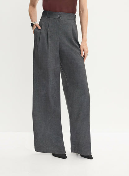Women Pleated Wide-Leg Pants Storm Mix | Melanie Lyne