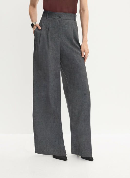 Women Pleated Wide-Leg Pants Storm Mix | Melanie Lyne