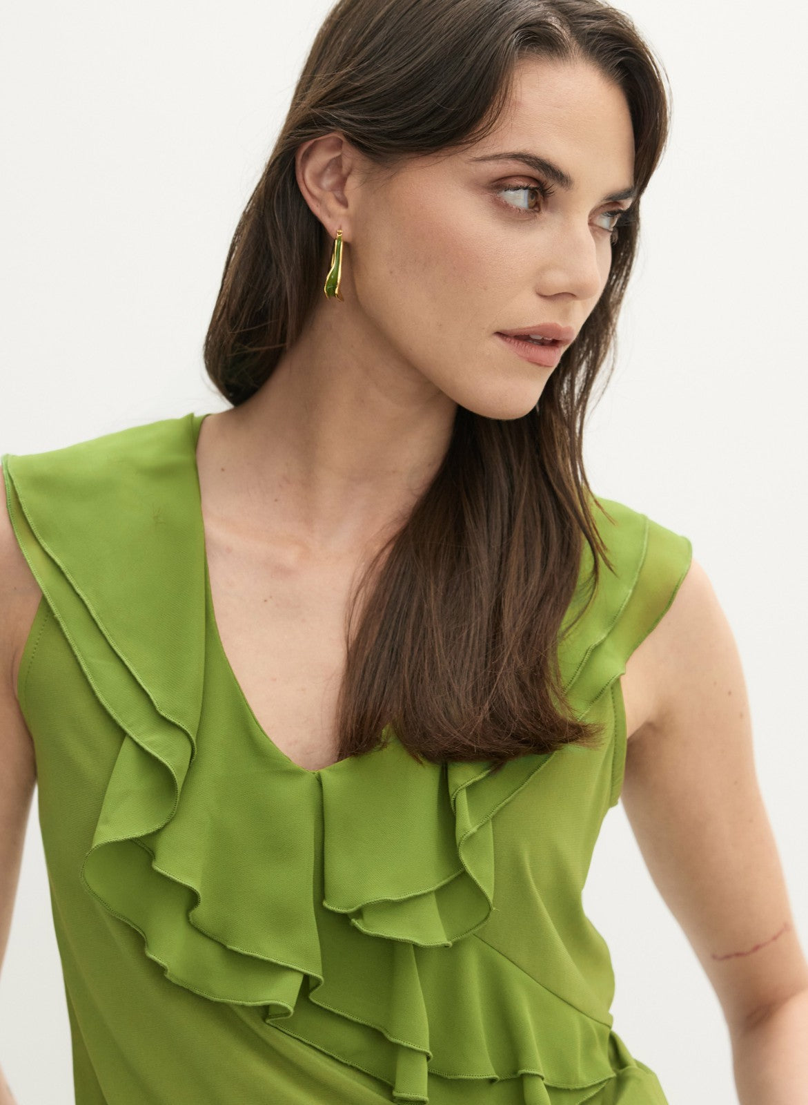Women V-Neck Ruffle Detail Tank Top Avocado | Melanie Lyne