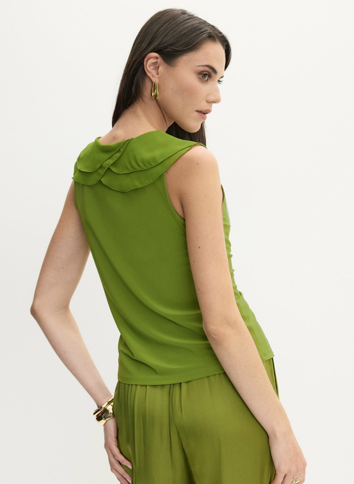 Women V-Neck Ruffle Detail Tank Top Avocado | Melanie Lyne