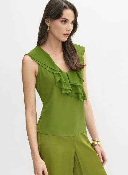 Women V-Neck Ruffle Detail Tank Top Avocado | Melanie Lyne