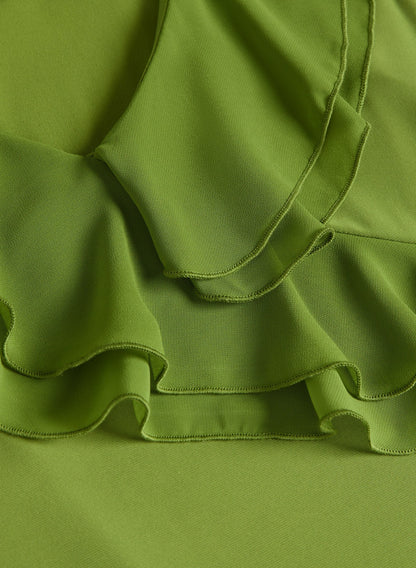 Women V-Neck Ruffle Detail Tank Top Avocado | Melanie Lyne