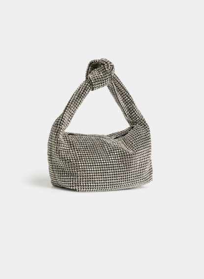 Women Knotted Handle Rhinestone Detail Bag Silver | Melanie Lyne
