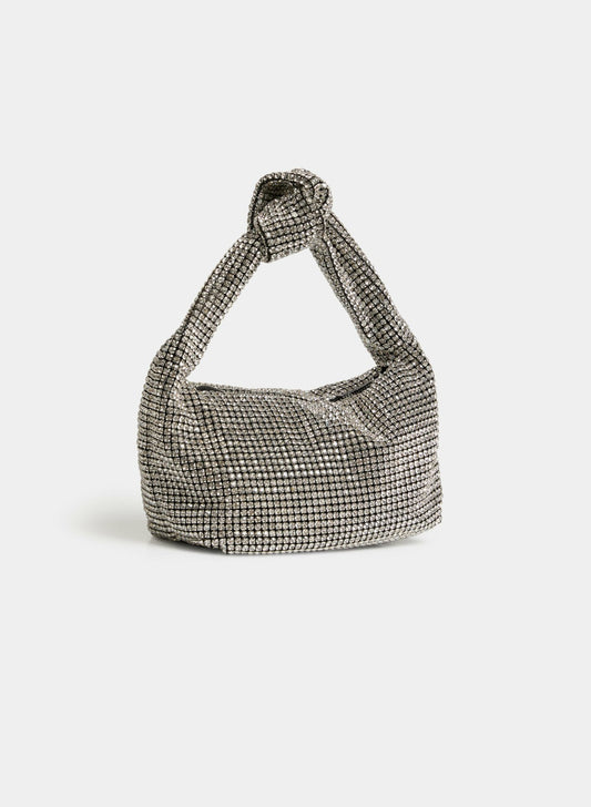 Women Knotted Handle Rhinestone Detail Bag Silver | Melanie Lyne