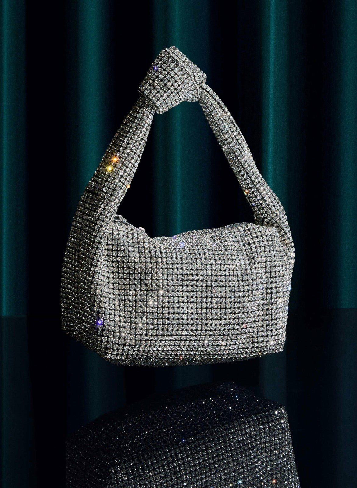 Women Knotted Handle Rhinestone Detail Bag Silver | Melanie Lyne