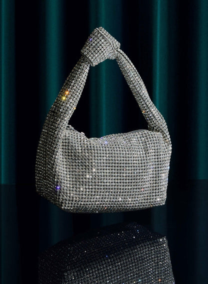 Women Knotted Handle Rhinestone Detail Bag Silver | Melanie Lyne