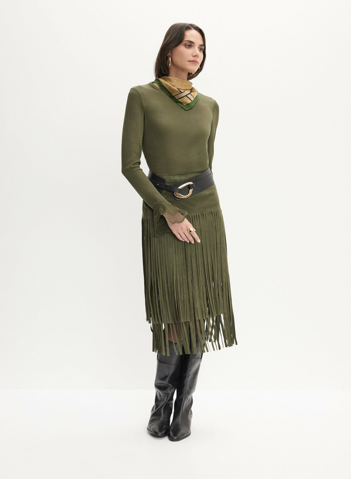 Women Lace Cuff Detail Top Winter Moss | Melanie Lyne