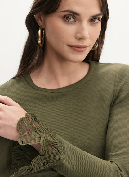 Women Lace Cuff Detail Top Winter Moss | Melanie Lyne
