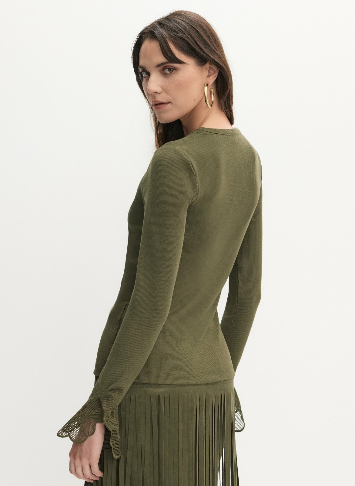 Women Lace Cuff Detail Top Winter Moss | Melanie Lyne