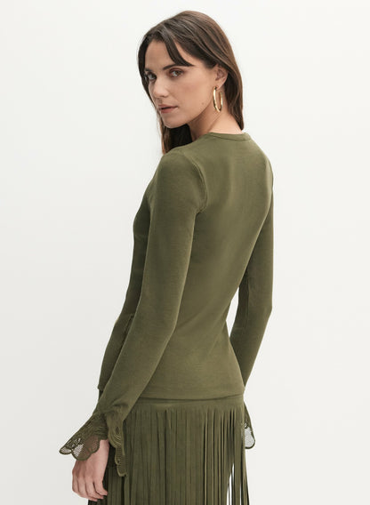 Women Lace Cuff Detail Top Winter Moss | Melanie Lyne